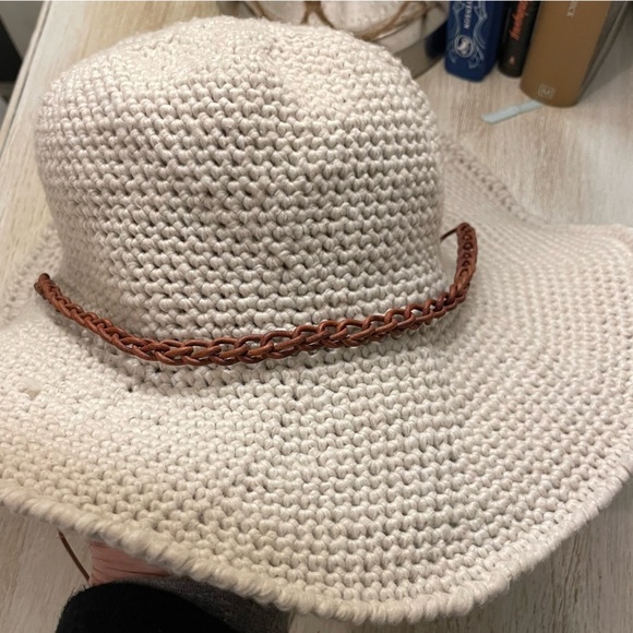 Crocheted Rancher Ivory Hat with Leather Braid Tassel - Picture 3 of 4